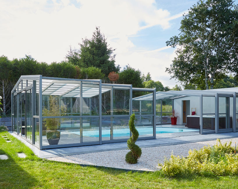 Rénoval abri de piscine haut téléscopique en aluminium à Savenay Loire-Atlantique 44