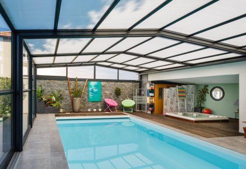 Rénoval Abri de piscine haut adossé double vitrage